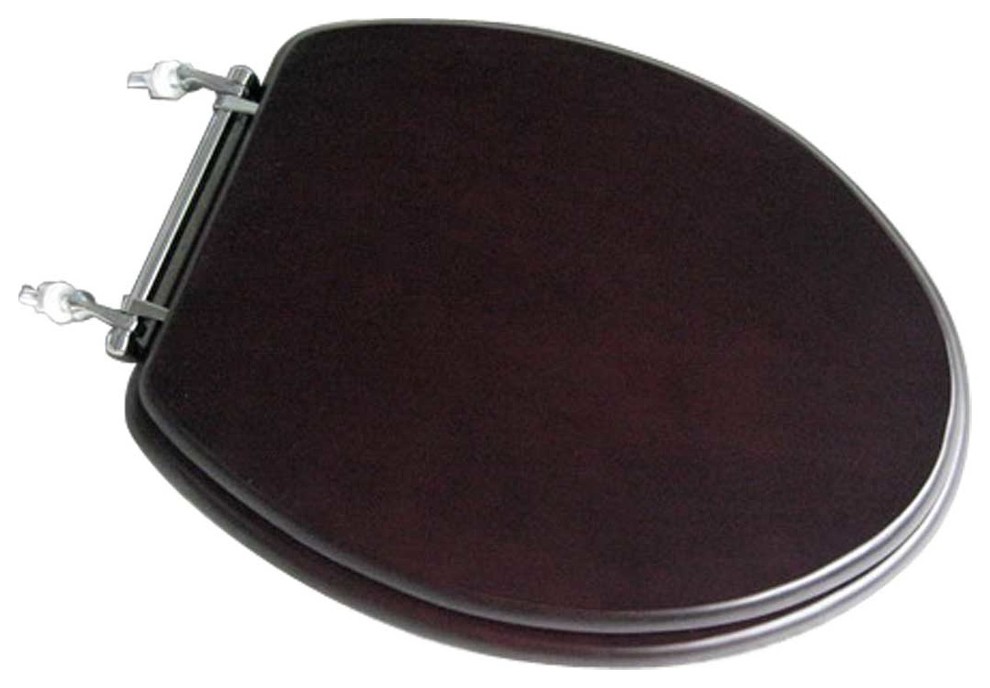 Solid Wood Dark Oak Elongated Toilet Seat with Chrome Hinge Contemporary Toilet Seats by