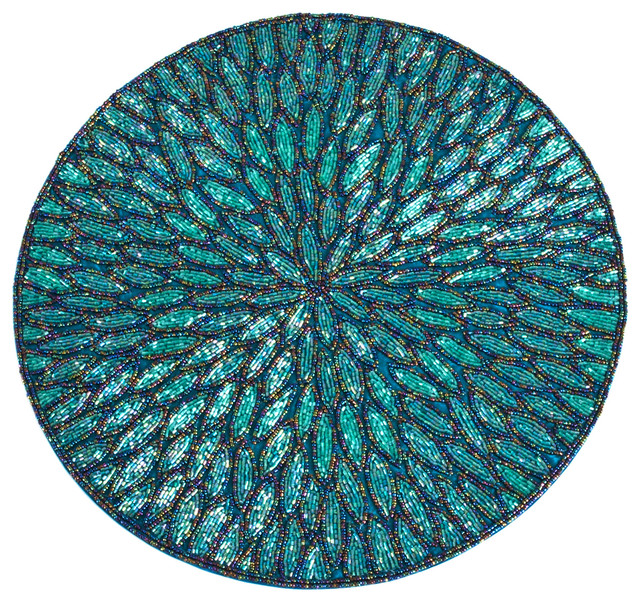 Jaipur Handmade Beded Design 15inch Round Placemat 1Piece