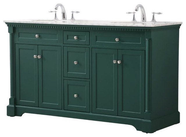 Elegant Decor Clarence 60" Solid Wood Metal Double Bathroom Vanity Set in Green