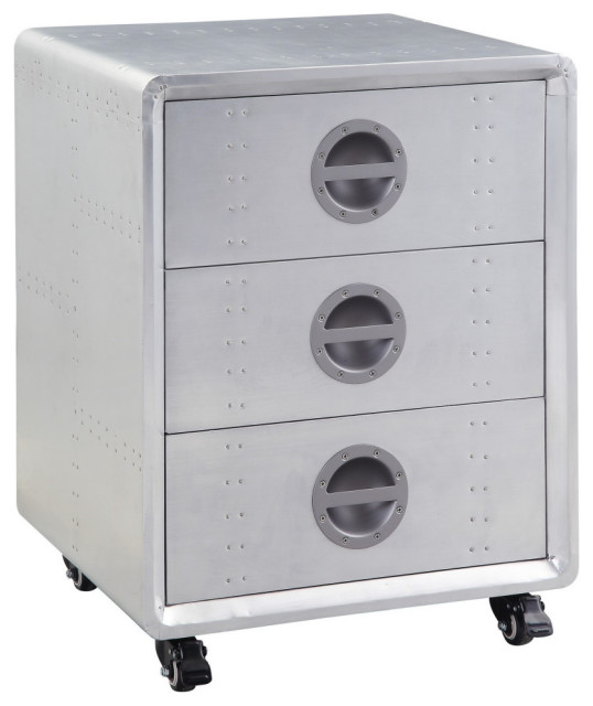 24" Industrial Aluminum With 3 Drawers, Silver Transitional
