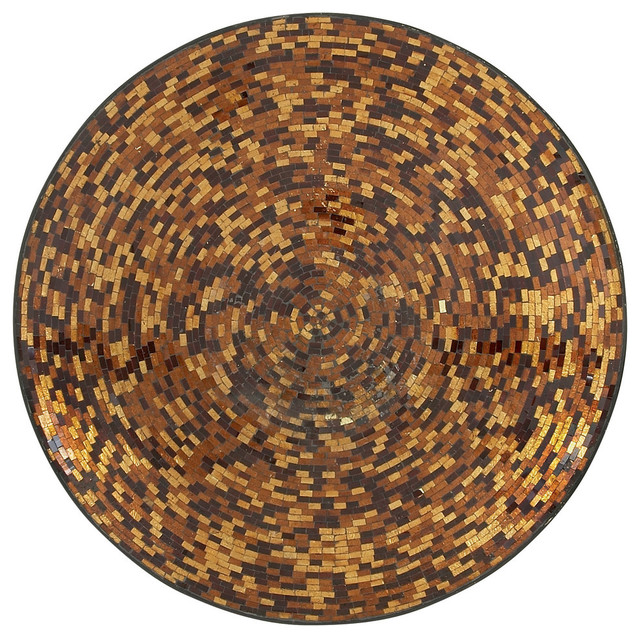 Modernly Styled Metal Brown Mosaic Wall Platter Contemporary Decorative Plates by Zeckos