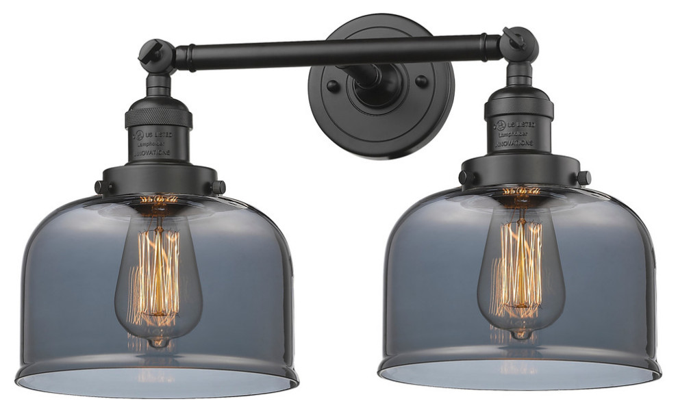 Large Bell 2-Light Bath Fixture, Oil Rubbed Bronze, Glass: Plated Smoked