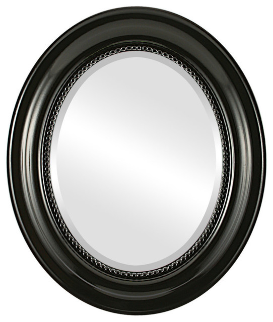 Heritage Framed Oval Mirror in Gloss Black Traditional Wall Mirrors
