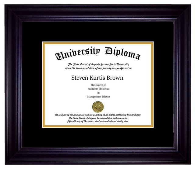Single Diploma Frame with Double Matting, Premium Black, 7"x9", UV