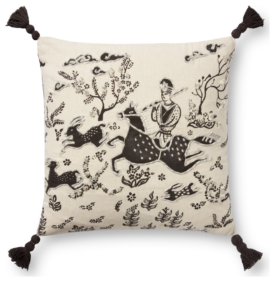 Loloi PLL0025 Ivory / Black 18" x 18" Cover Only Pillow