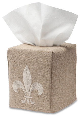 Natural Linen Tissue Box Cover, Fleur de Lis