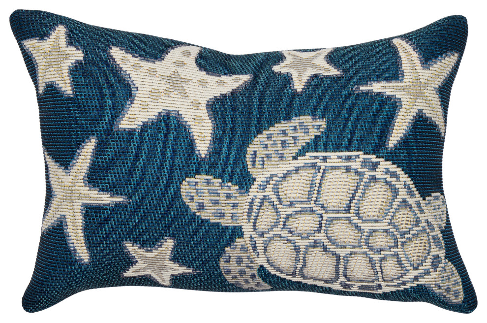 Marina Turtle And Stars Indoor/Outdoor Pillow Navy 12"x18"