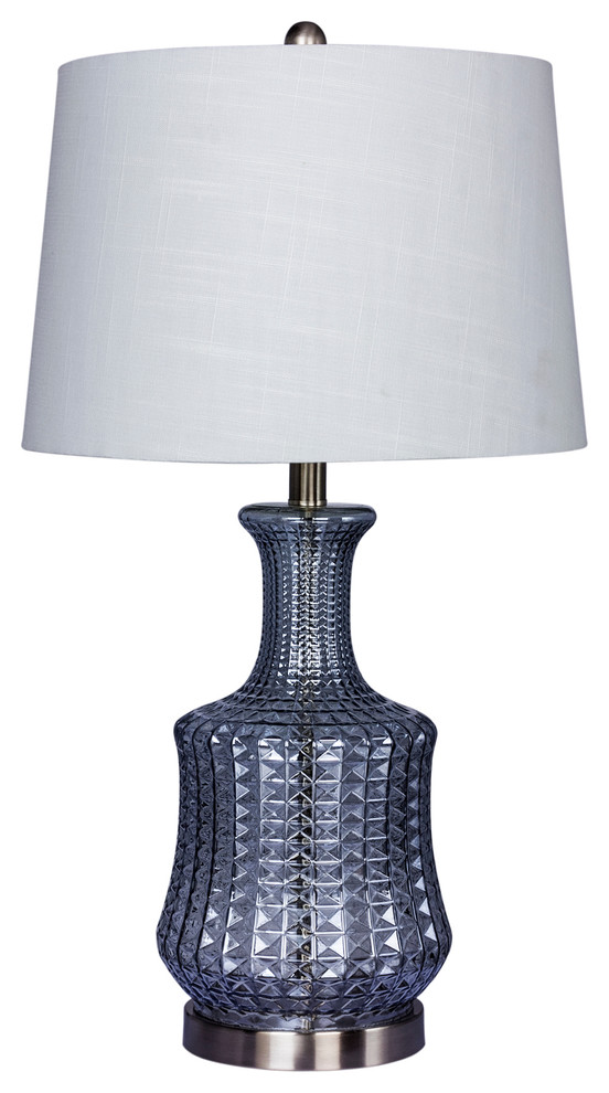 27.5" Riveted Light Blue Glass & Brushed Steel Metal Genie Bottle Table Lamp