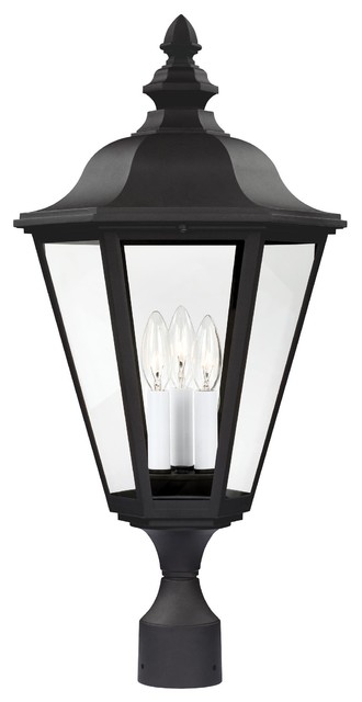 Sea Gull Lighting 3-Light Outdoor Post Lantern, Black