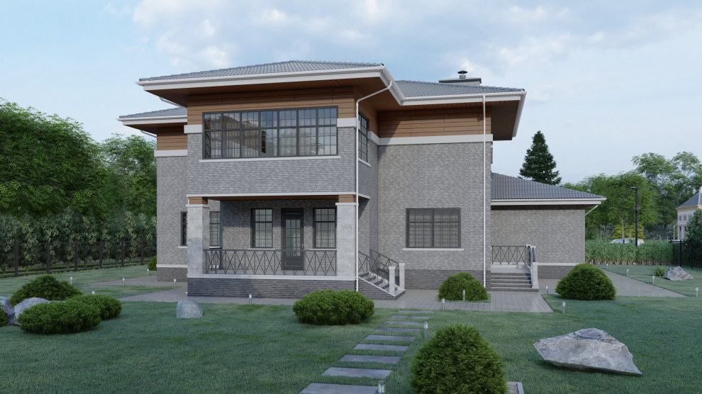 Дизайн фасадов загородного дома в Миллениум Парке в стиле Райта