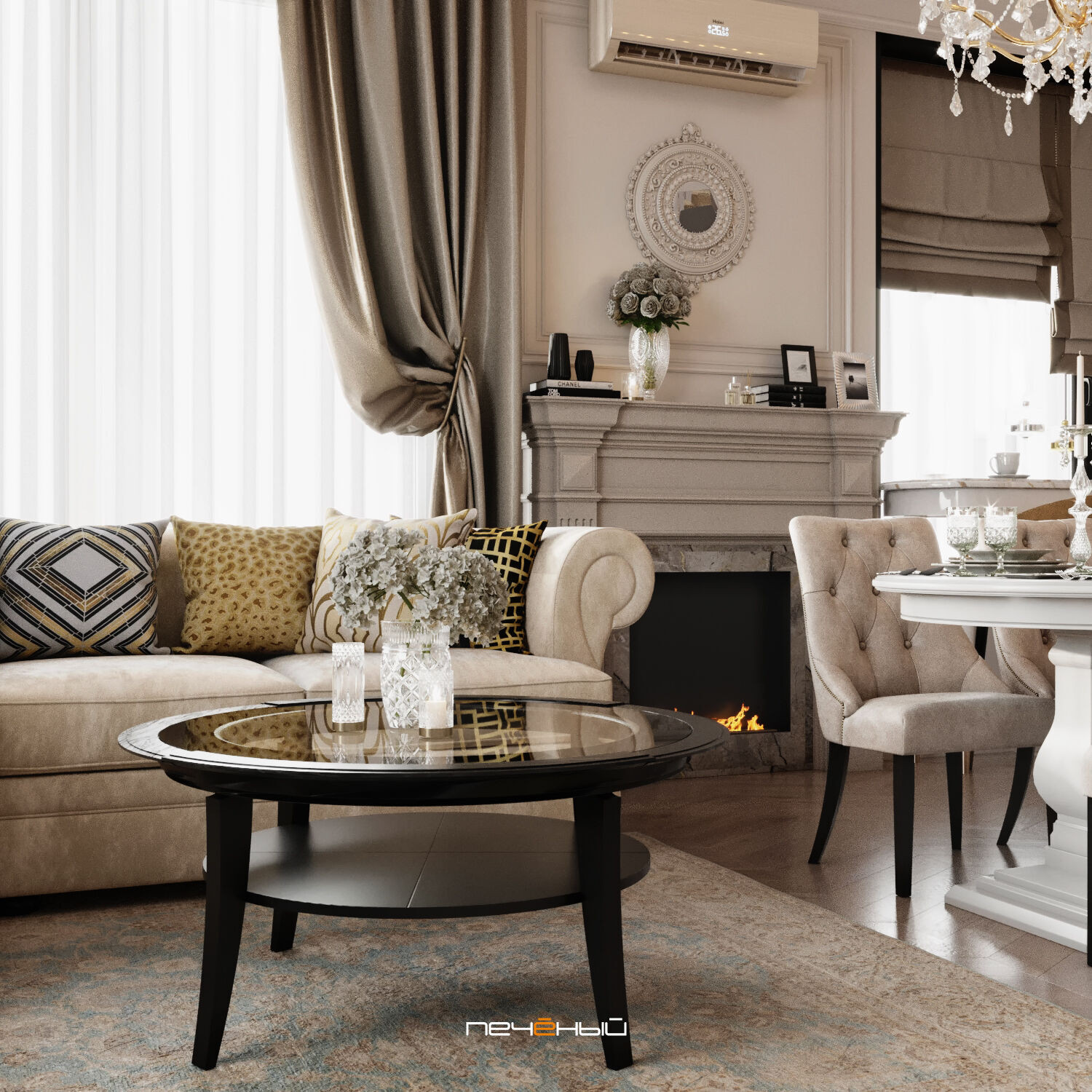 2025 Дизайн 3-комнатной квартиры 90 м² в классическом стиле, Москва, ЖК Остров