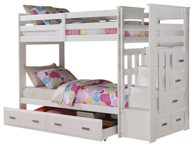 Twin Bunk Bed With Trundle And Storage, Twin Over Full Bunk Bed With Storage Ladder And Trundle