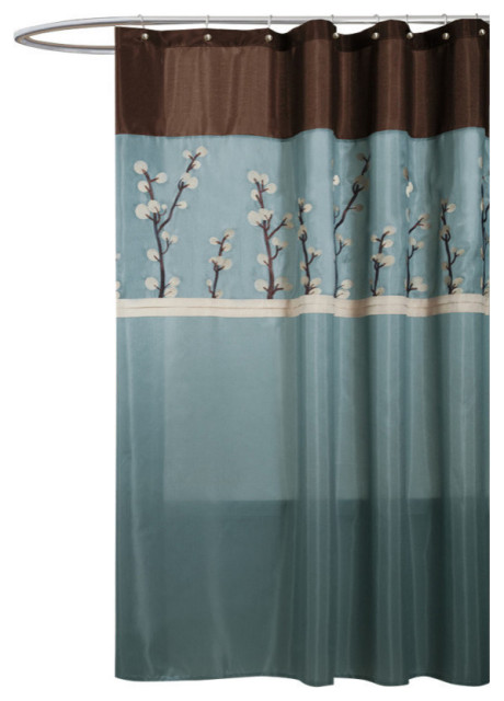 blue and brown shower curtain