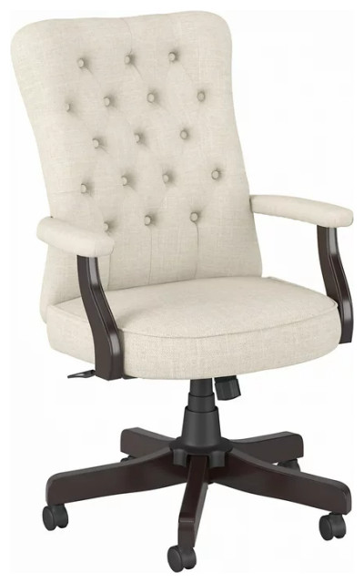 Traditional Office Chair, Diamond Button Tufted Back, Cream Fabric