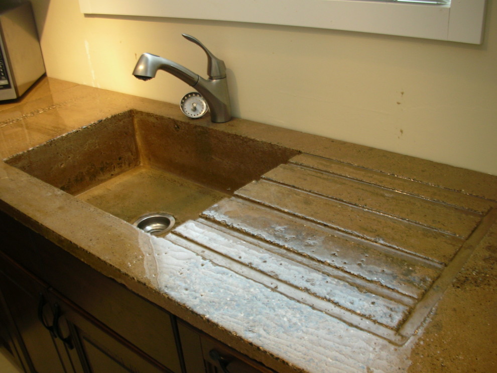 High Gloss Rustic Concrete Countertop With Built In Sink And