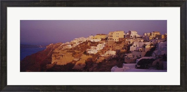 Town On A Cliff, Esspresso Frame, Art Print, 34"x16"