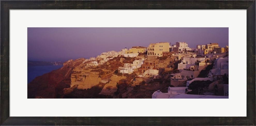 Town On A Cliff, Esspresso Frame, Art Print, 34"x16"