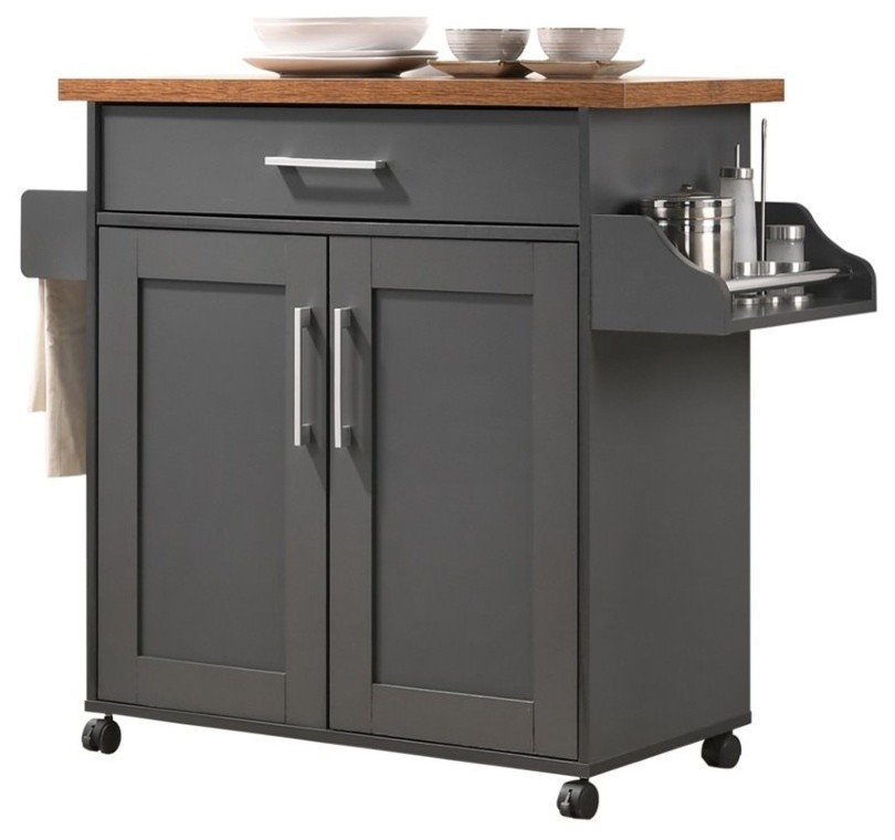 Hodedah Kitchen Island with Spice Rack plus Towel Holder in BlackBeige