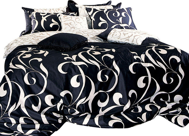 Houzz Silver Fern Decor Sateen Black And White Swirl Sateen Black And White Swirl Quality Duvet Cover Set Queen Covers