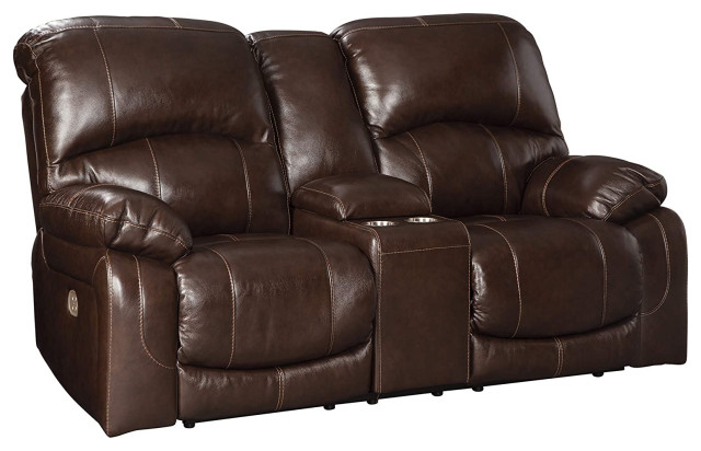 Power Reclining Loveseat Chocolate, Leather Reclining Loveseat With Cup Holders