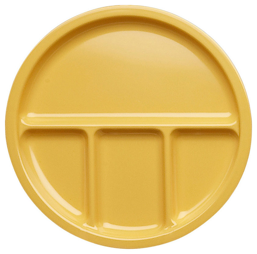 Yellow Meal Axis 10 1/2 Dia x 3/4 H Round 4 Compartment Divided Dish/Case of 6