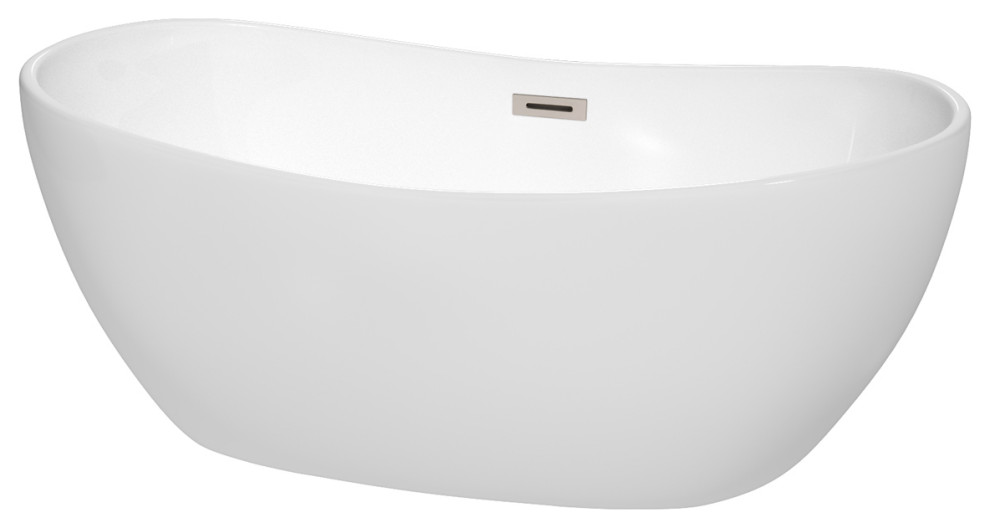 Rebecca 60 to 70" Freestanding Bathtub with options, Brushed Nickel Trim, 60 Inch, No Faucet
