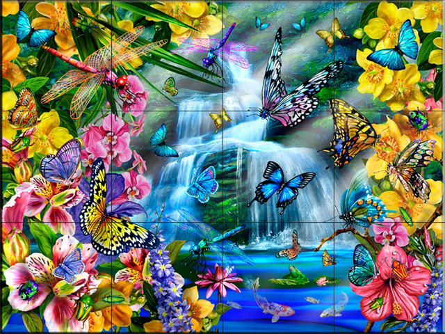 Tile Mural, Butterfly Waterfall by Lori Schory