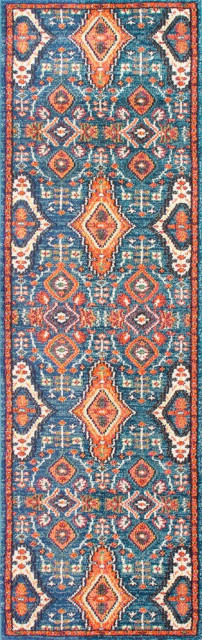 Traditional Vintage Diamond Drops Rug, 2'6"x12'