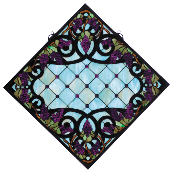 Meyda Tiffany 67143 Jeweled Grape Stained Glass Window in Bark Brown finish