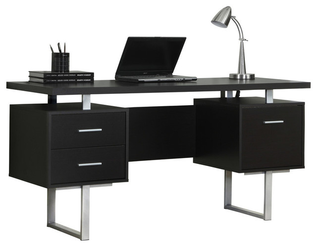 60 Silver Metal Computer Desk Contemporary Desks And Hutches