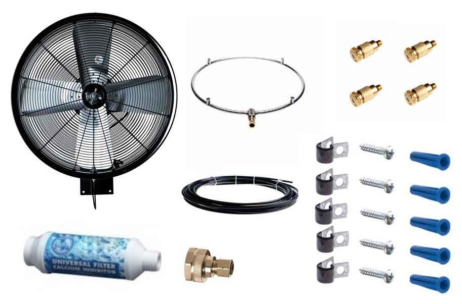24" Wall/Ceiling Mounted, Oscillating Misting Fan KIT, Black