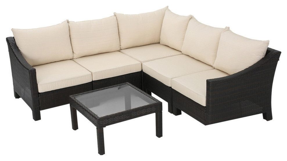 Gdf Studio 6 Piece Caspian Outdoor Wicker Sectional Sofa Set With Cushions