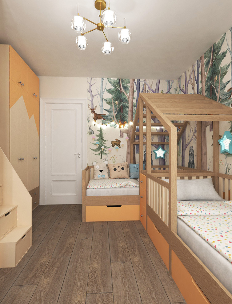 Детская комната с лесными фотообоями для близняшек