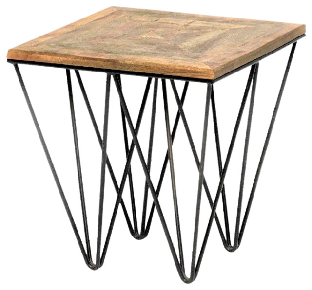 20" Square Wood Table Top Cast Iron Base Rustic Industrial Side Table