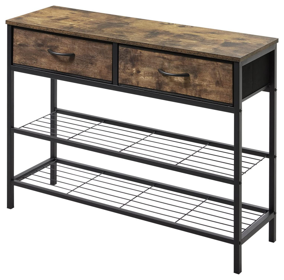 Rectangular 3-Tier Console Entryway Table with 2 Fabric Drawers ...