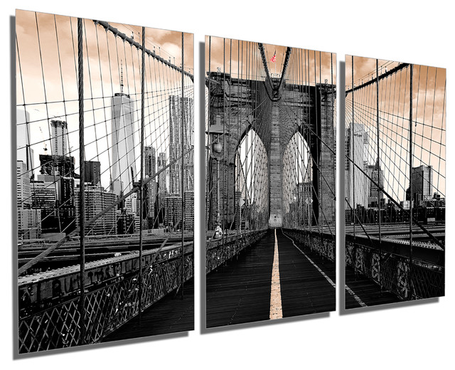 Brooklyn Bridge Starry Sky Moon Black And White 5 Panel Canvas Print Wall Art