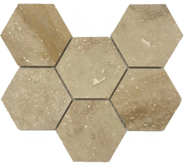 Patara 4" Hexagon 12"x12" Honed Travertine Mesh Mosaic Tile (10 sqft per box)