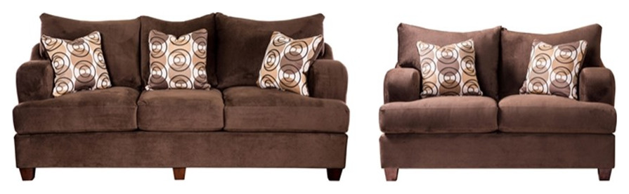 Furniture of America Tremble Transitional Fabric 2-Piece Sofa Set in Chocolate
