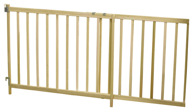 GuardMaster III Tall-Extra Wide Wood Slat Walk-Thru Gate, Quick Remove Feature