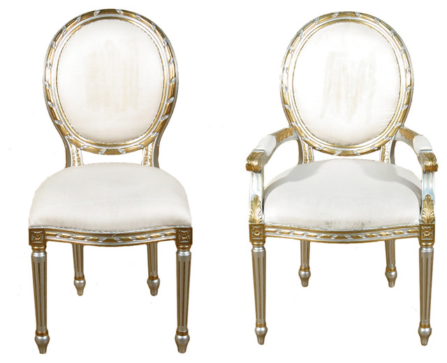 Set Of 10 Silver Gold Balloon Back White Muslin Dining Chairs Set Of 10 Silver Gold Balloon Back White Muslin Dining Chairs