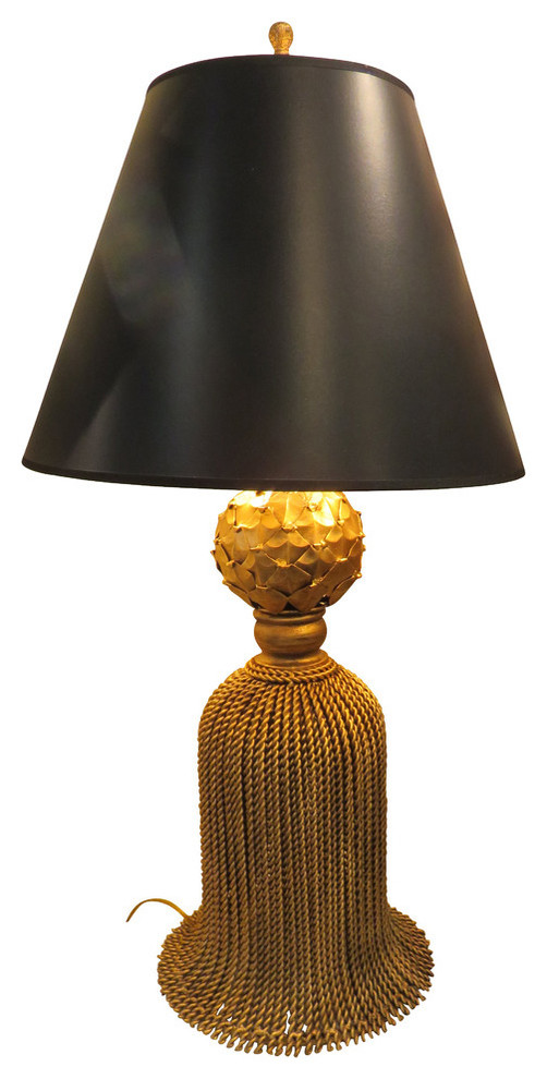 36" Gold Iron Tassel Table Lamp, Cottage Contemporary Romantic Ornate