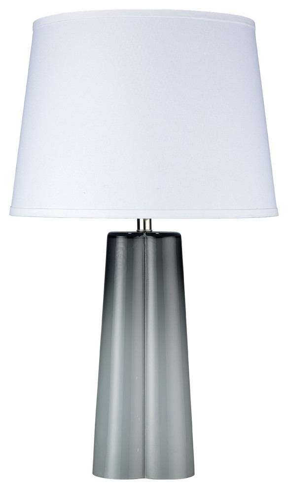 Jamie Young Quatrefoil Table Lamp in Cool grey Glass with Large Open Cone Shade