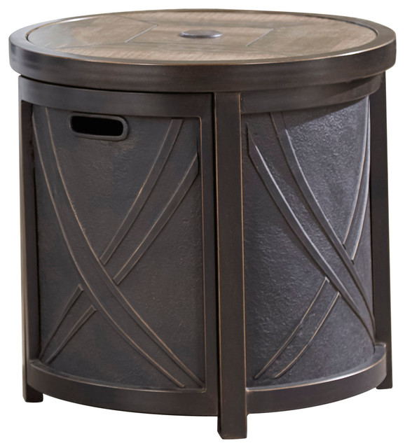 25 Round Umbrella Side Table With Tile Tabletop Transitional Outdoor Tables By Buildcom Houzz - Round Patio Side Table With Umbrella Hole