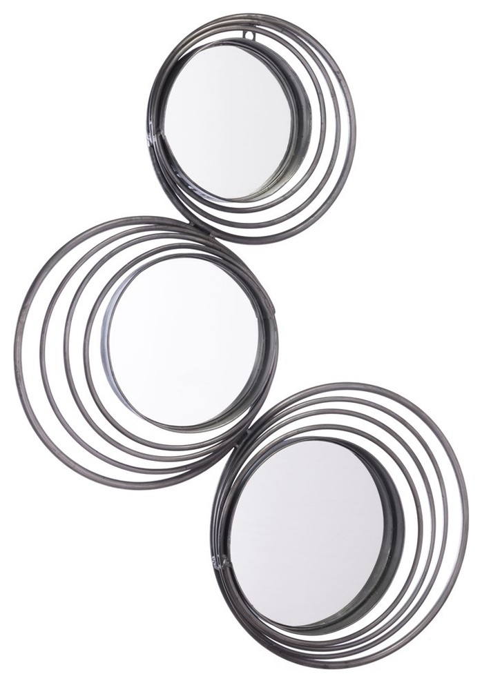 Modern Decorative Accent Wall Mirror, Black, Steel Metal, Lounge Office