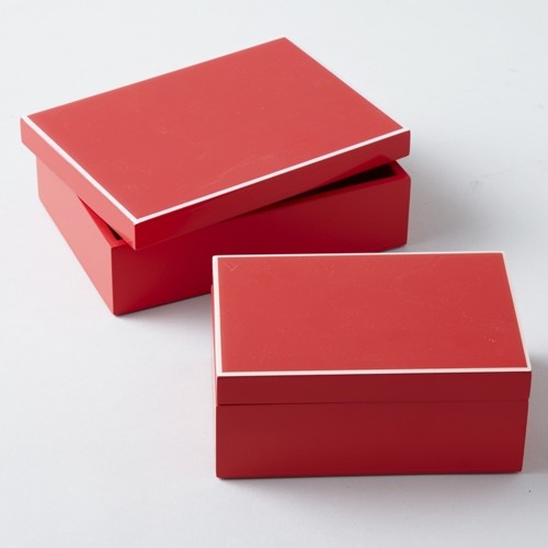Set of Two Red Covered Boxes