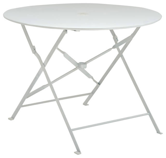 36" Round Folding Metal Bistro Table With Umbrella Hole, White ...