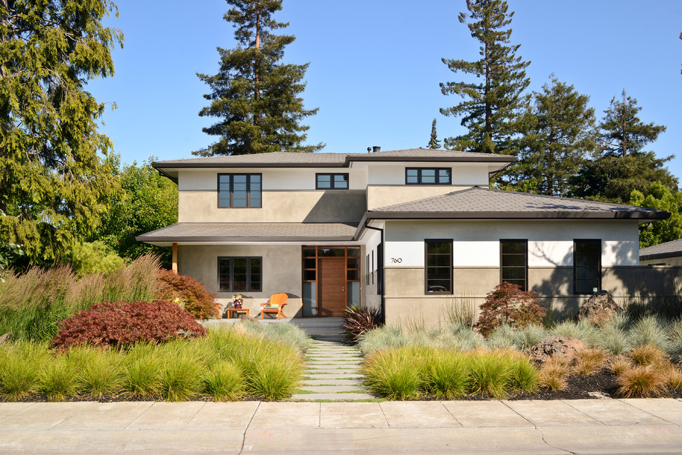 Design ideas for a contemporary two-storey beige exterior in San Francisco.