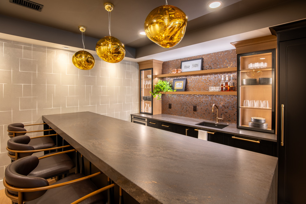 Luxury Basement Bar with Custom Cabinetry