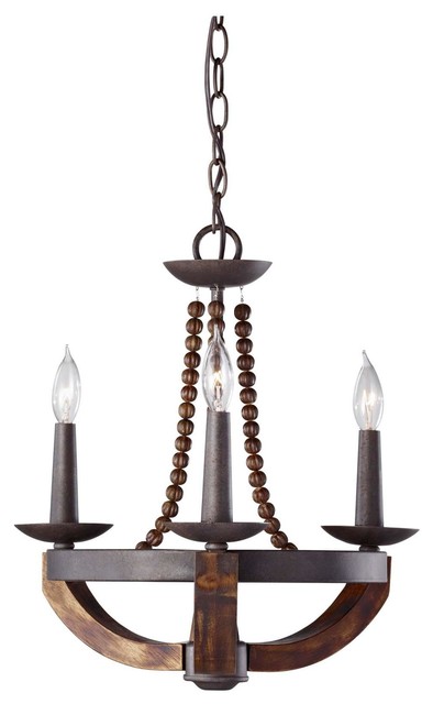 Feiss Adan 3-Light Chandelier in Rustic Iron and Burnished Wood Finish