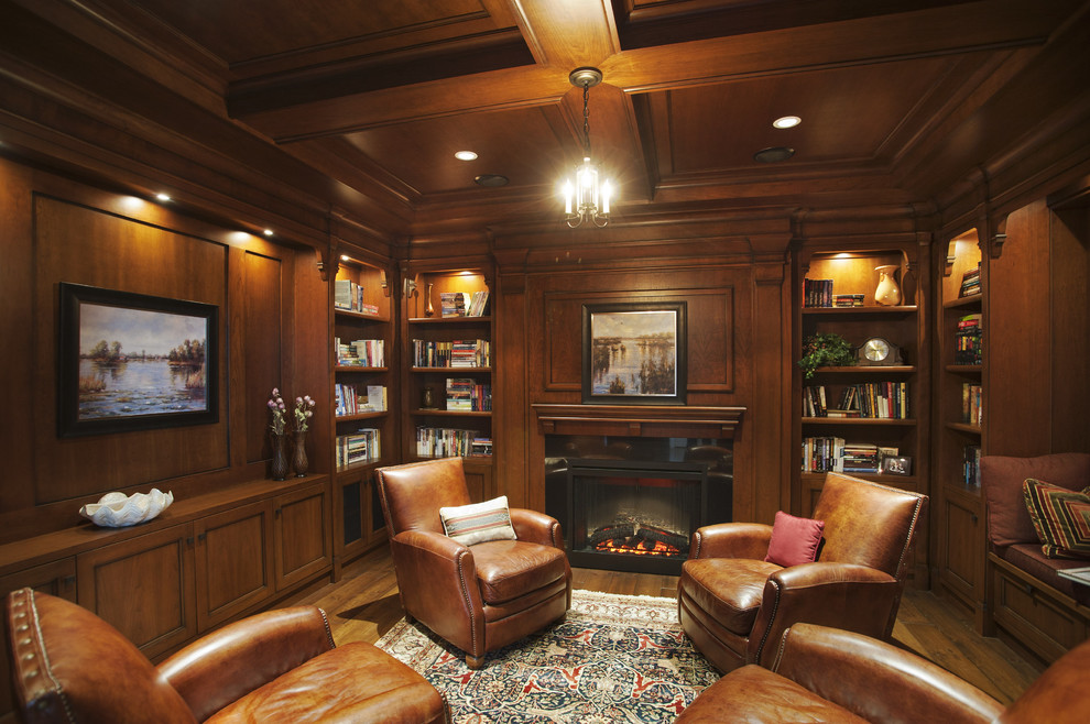 Inspiration for a traditional living room in Vancouver with a library.